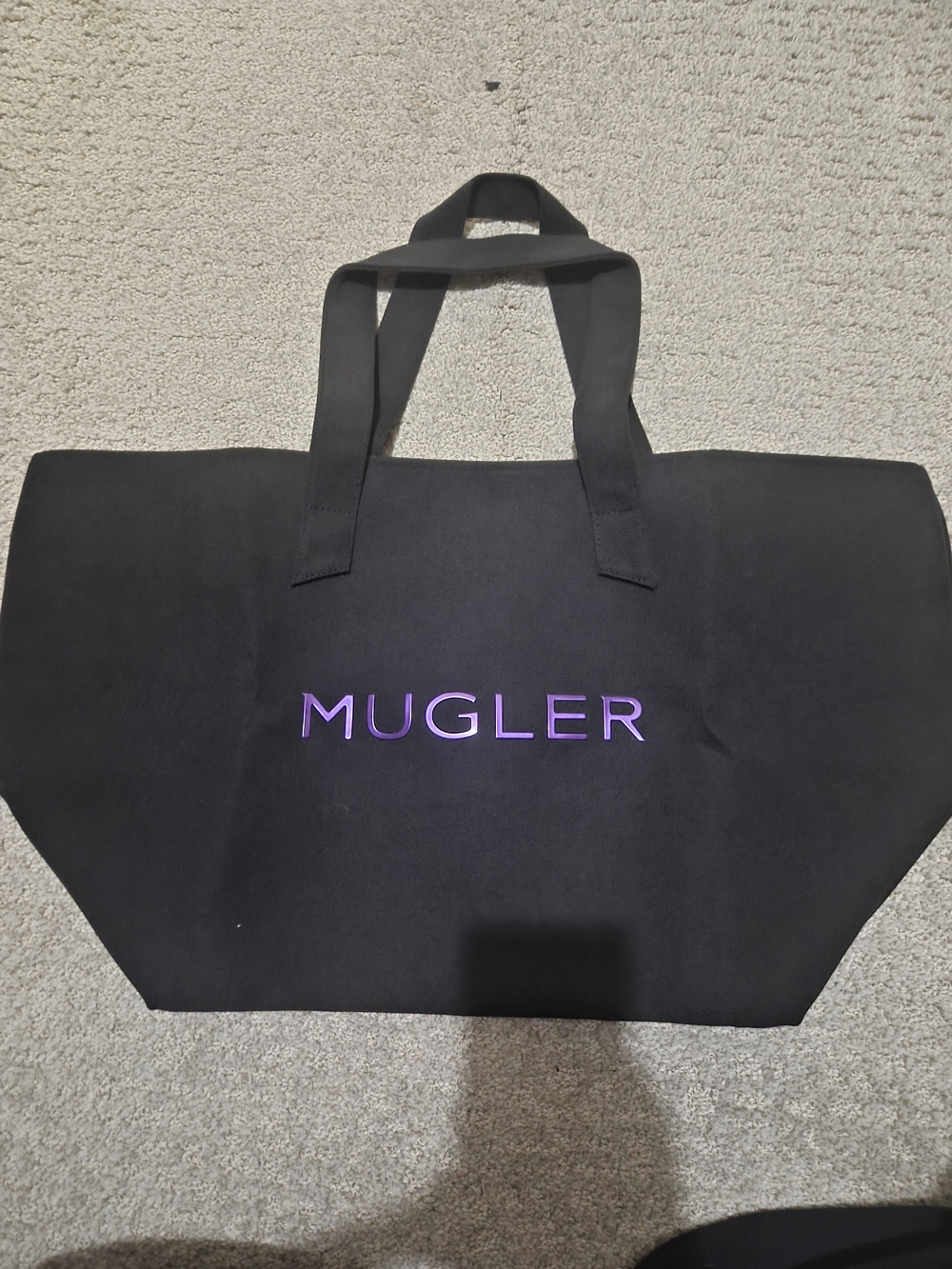 MUGLER Black Tote Bag with Purple Logo